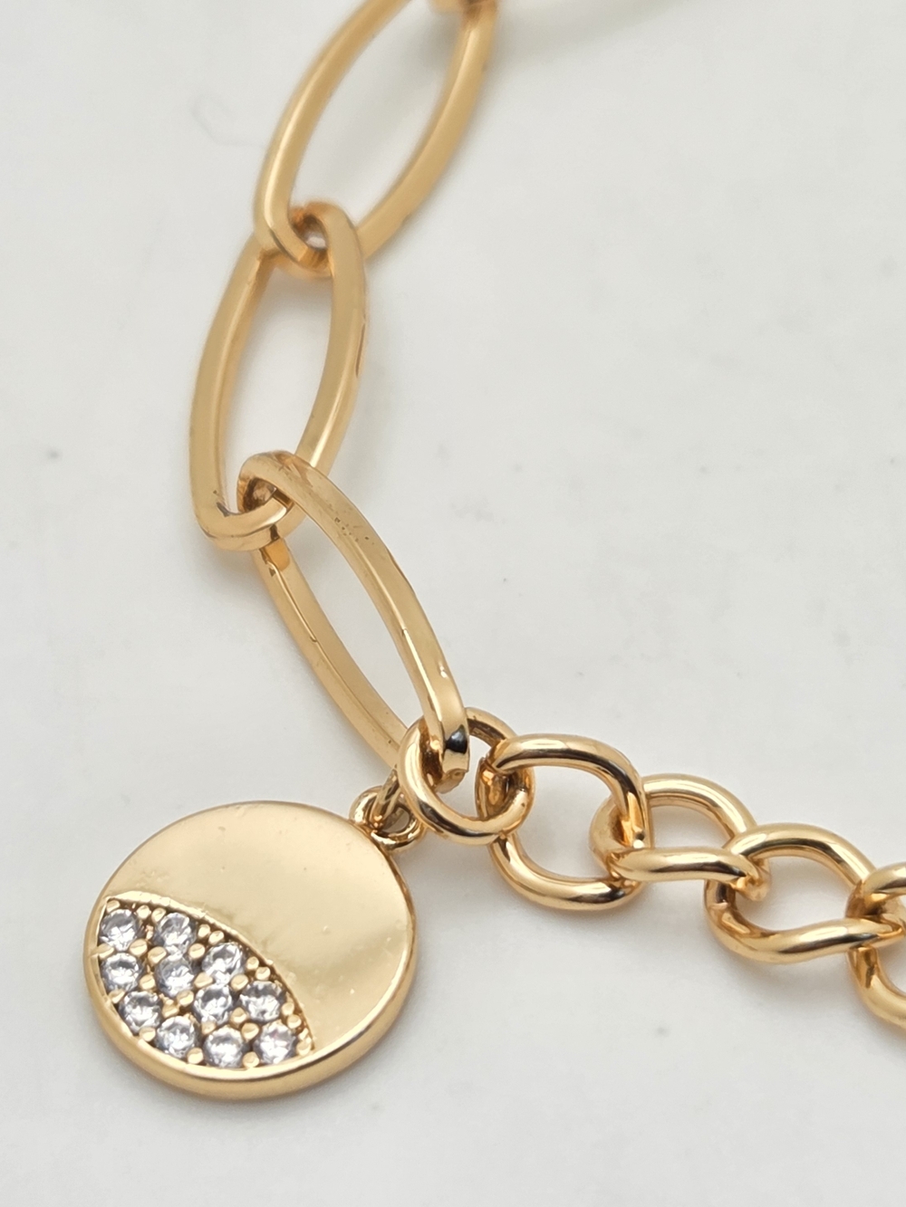 Ettika Gold-Tone Pavé Disk Paperclip Link Bracelet